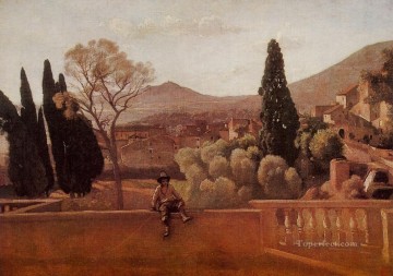 Gardens of the Villa dEste at Tivoli plein air Romanticism Jean Baptiste Camille Corot Oil Paintings